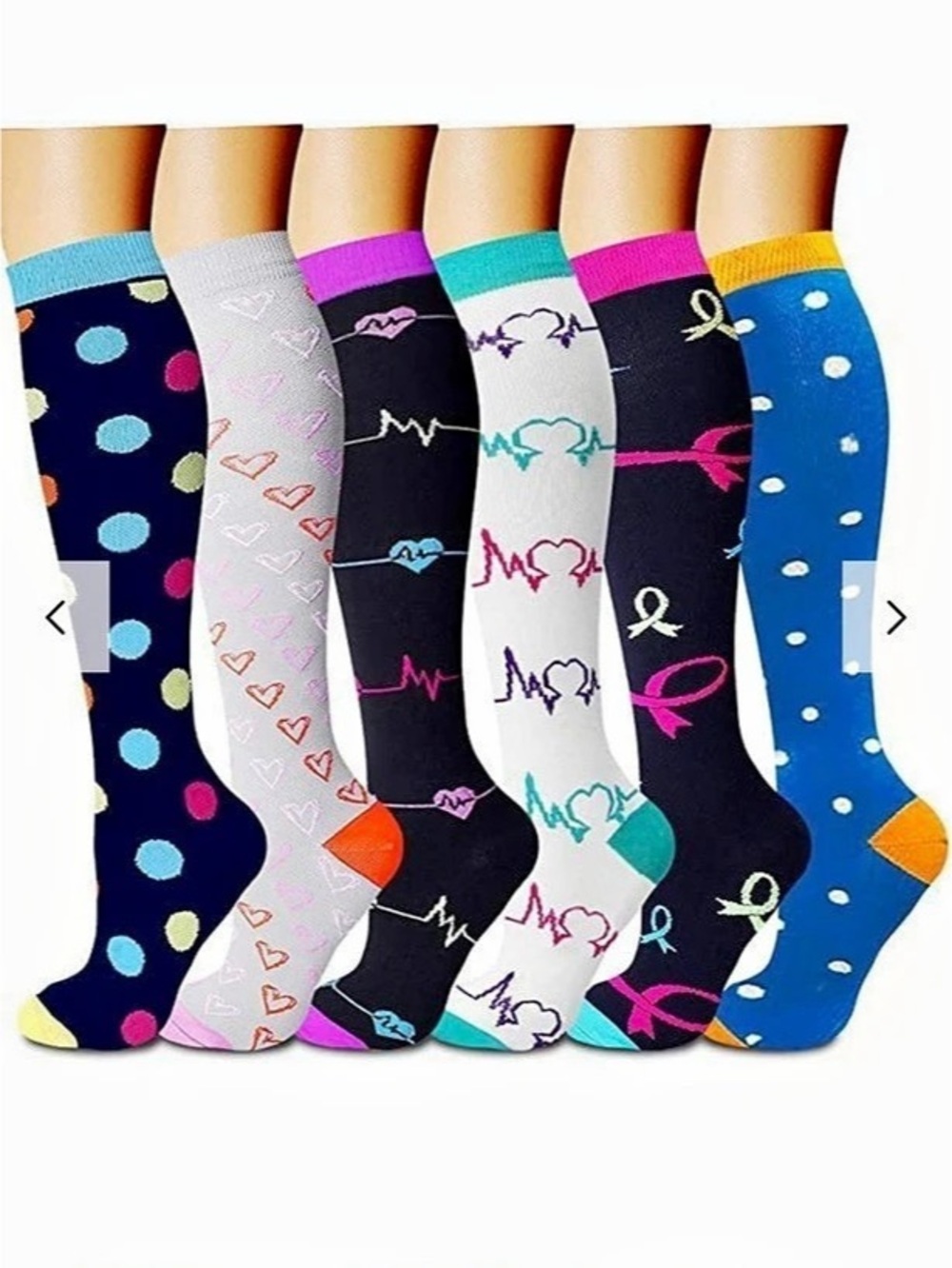 Omega Walk 6 Pair Compression Socks Blue & Multicolor Athletic